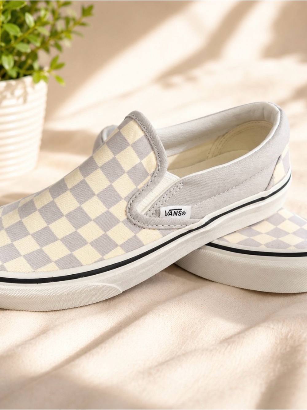 Vans Slip-On Checkerboard in Cream & Gray